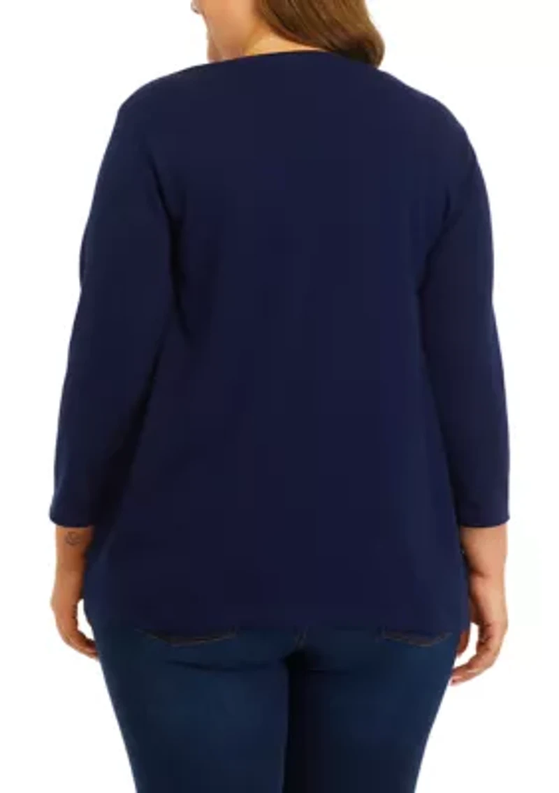 Plus 3/4 Sleeve Crew Neck Graphic T-Shirt