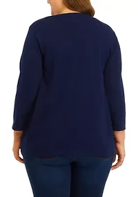 Plus 3/4 Sleeve Crew Neck Graphic T-Shirt