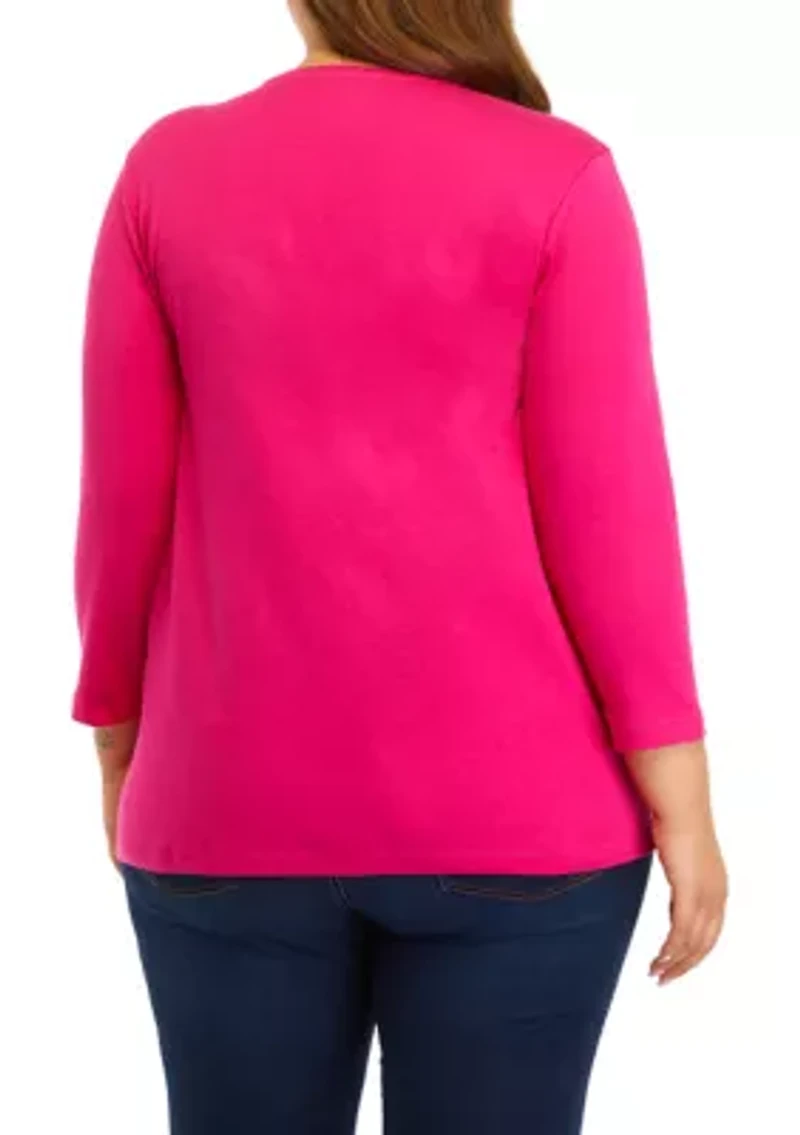 Plus 3/4 Sleeve Crew Neck Graphic T-Shirt