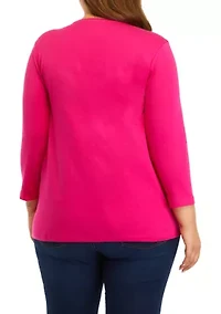 Plus 3/4 Sleeve Crew Neck Graphic T-Shirt