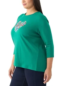 Plus 3/4 Sleeve Crew Neck Graphic T-Shirt