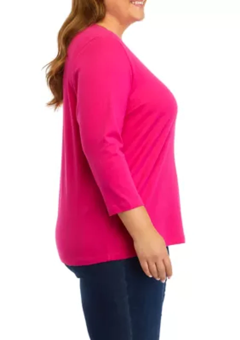 Plus 3/4 Sleeve Crew Neck Graphic T-Shirt