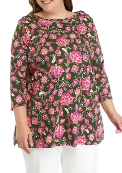 Plus 3/4 Sleeve Floral T-Shirt