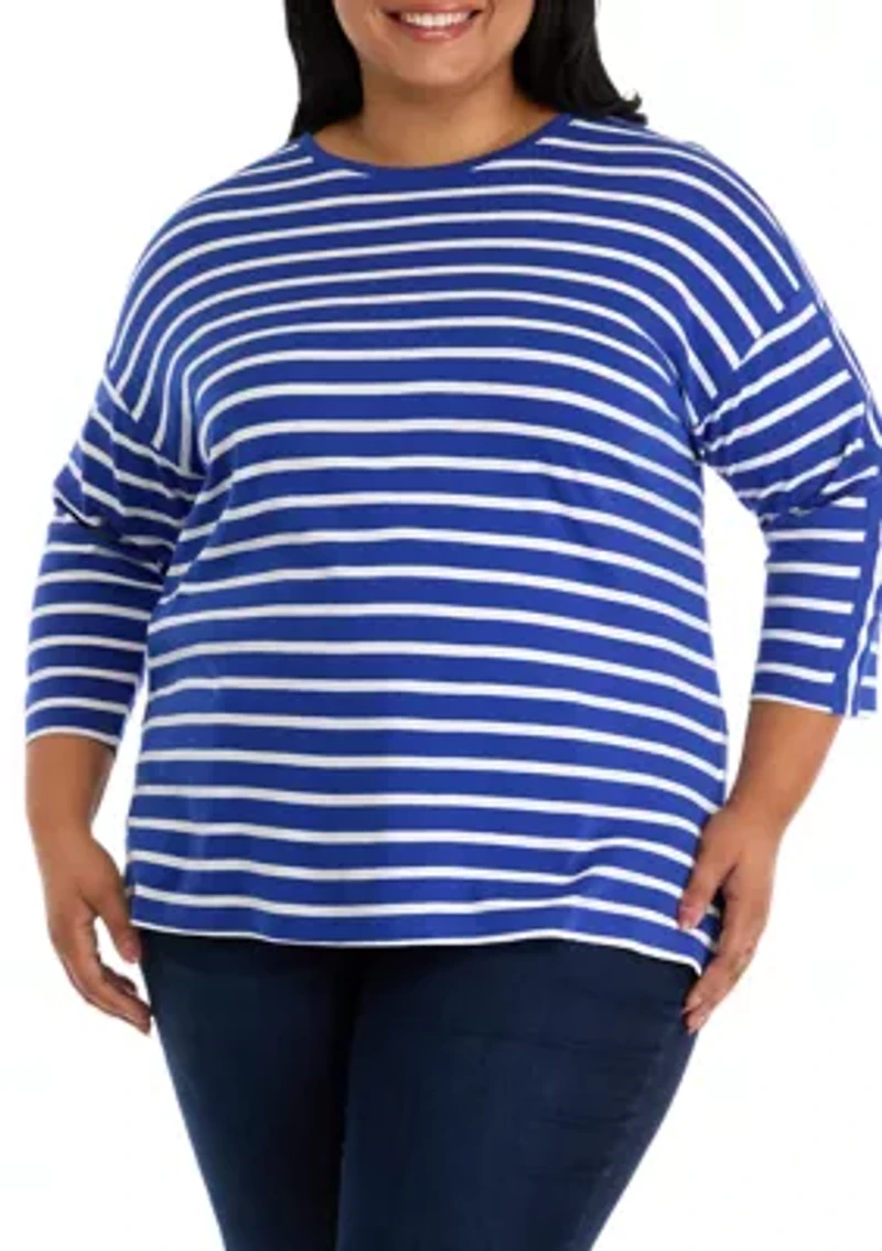Plus 3/4 Drop Shoulder Yarn Dyed Tunic Top