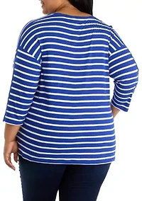 Plus 3/4 Drop Shoulder Yarn Dyed Tunic Top