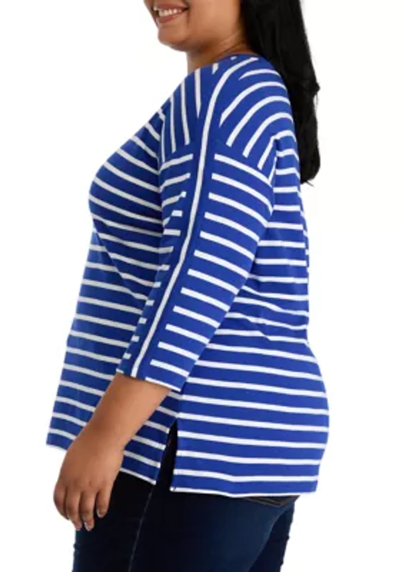 Plus 3/4 Drop Shoulder Yarn Dyed Tunic Top