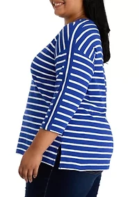 Plus 3/4 Drop Shoulder Yarn Dyed Tunic Top