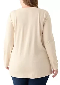 Plus Long Sleeve Crew Neck Button Detail Tunic Top