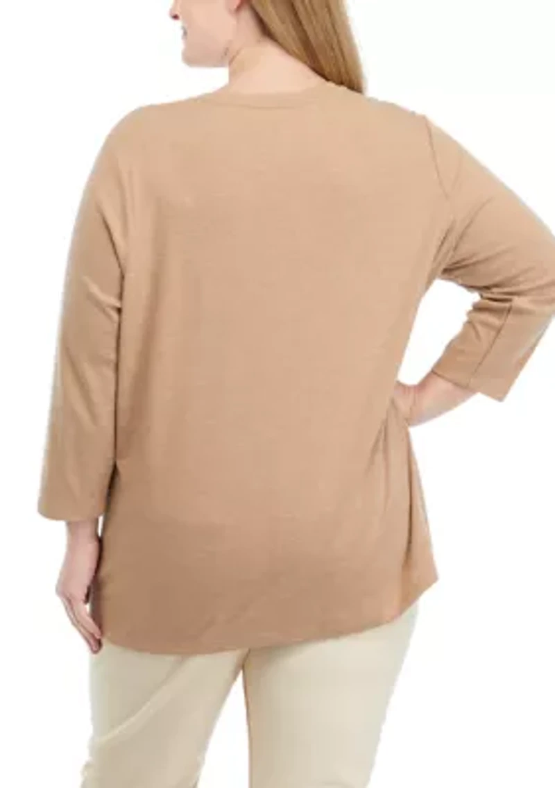 Plus 3/4 Sleeve Henley Shirt