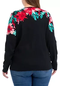 Plus Long Sleeve Placement Print Top