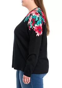 Plus Long Sleeve Placement Print Top