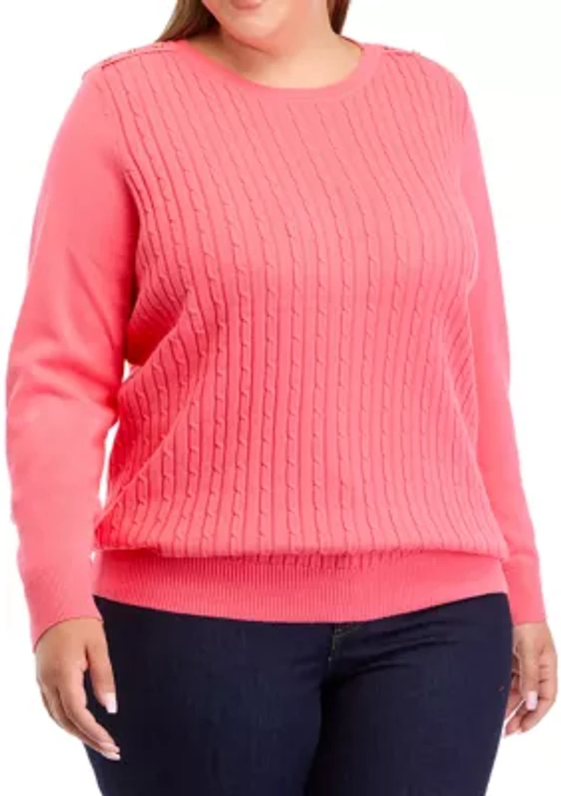 Plus Long Sleeve Cable Knit Sweater