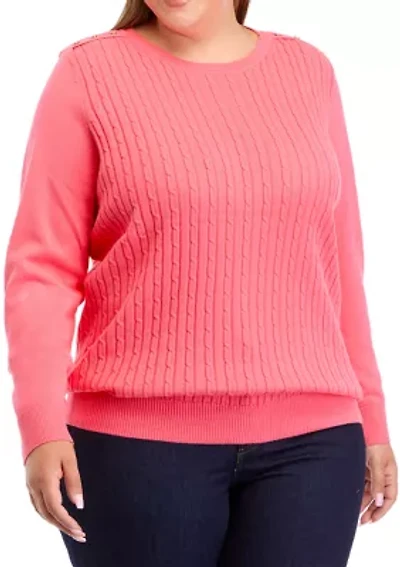 Plus Long Sleeve Cable Knit Sweater