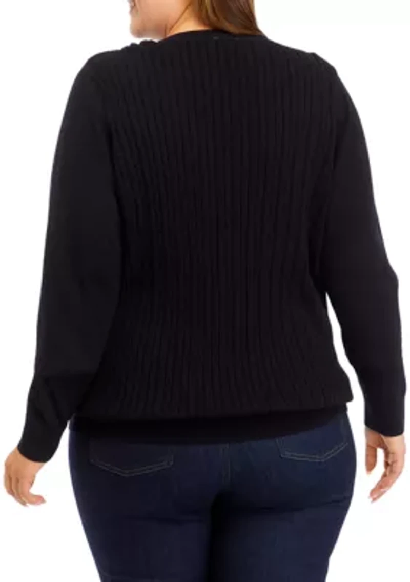 Plus Long Sleeve Cable Knit Sweater