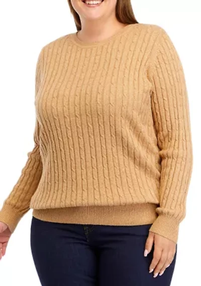 Plus Long Sleeve Cable Crew Sweater