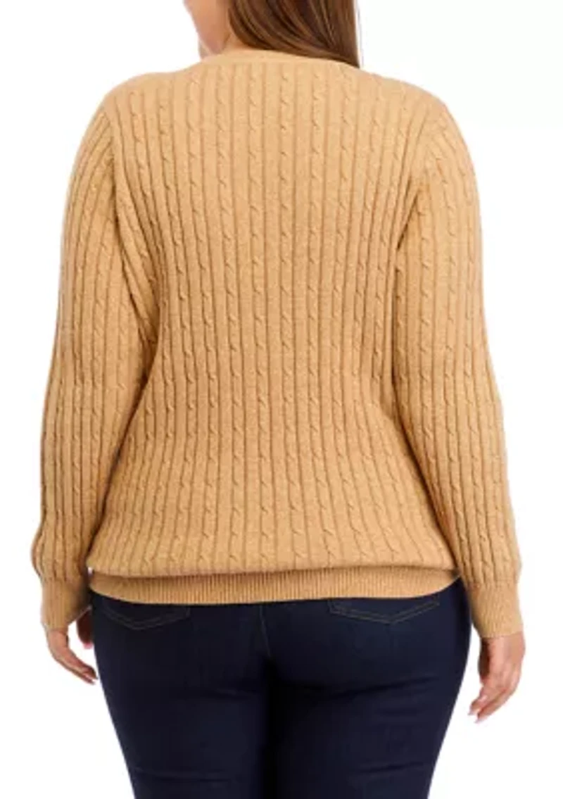 Plus Long Sleeve Cable Crew Sweater