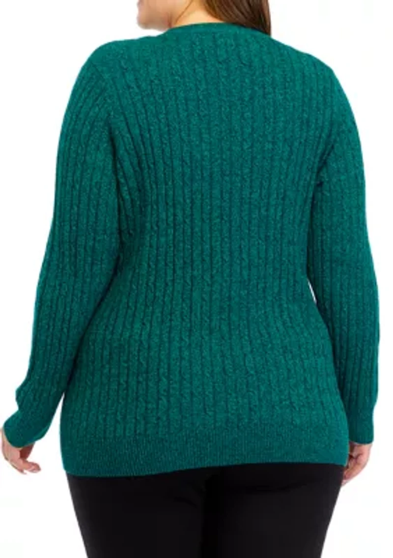 Plus Long Sleeve Cable Crew Sweater