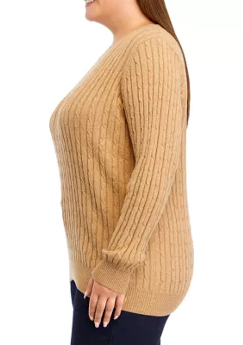 Plus Long Sleeve Cable Crew Sweater
