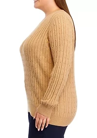 Plus Long Sleeve Cable Crew Sweater