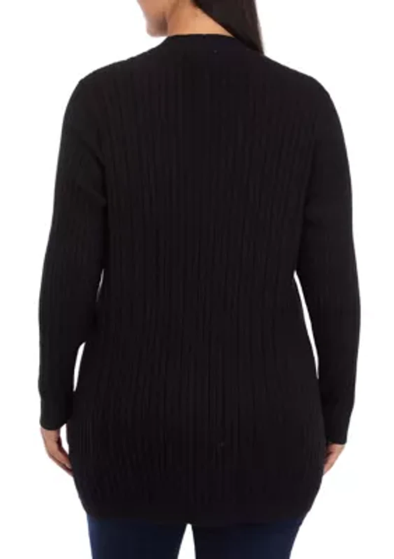 Plus Long Sleeve Cable Knit Cardigan