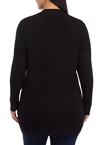 Plus Long Sleeve Cable Knit Cardigan