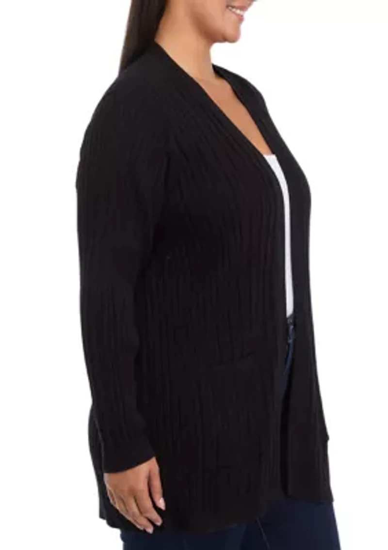 Plus Long Sleeve Cable Knit Cardigan