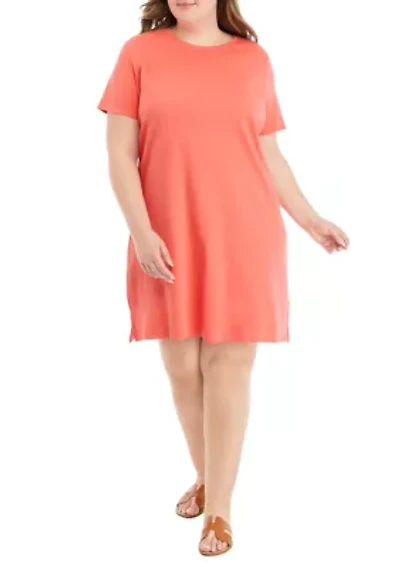 Plus Short Sleeve Crew Neck Solid Dress