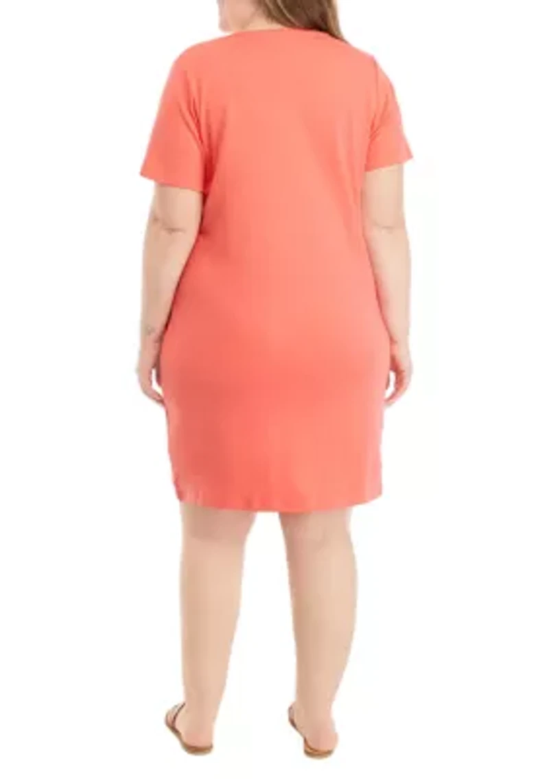 Plus Short Sleeve Crew Neck Solid Dress