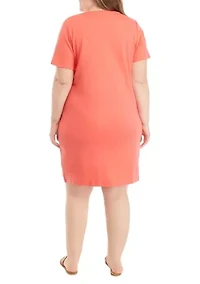 Plus Short Sleeve Crew Neck Solid Dress