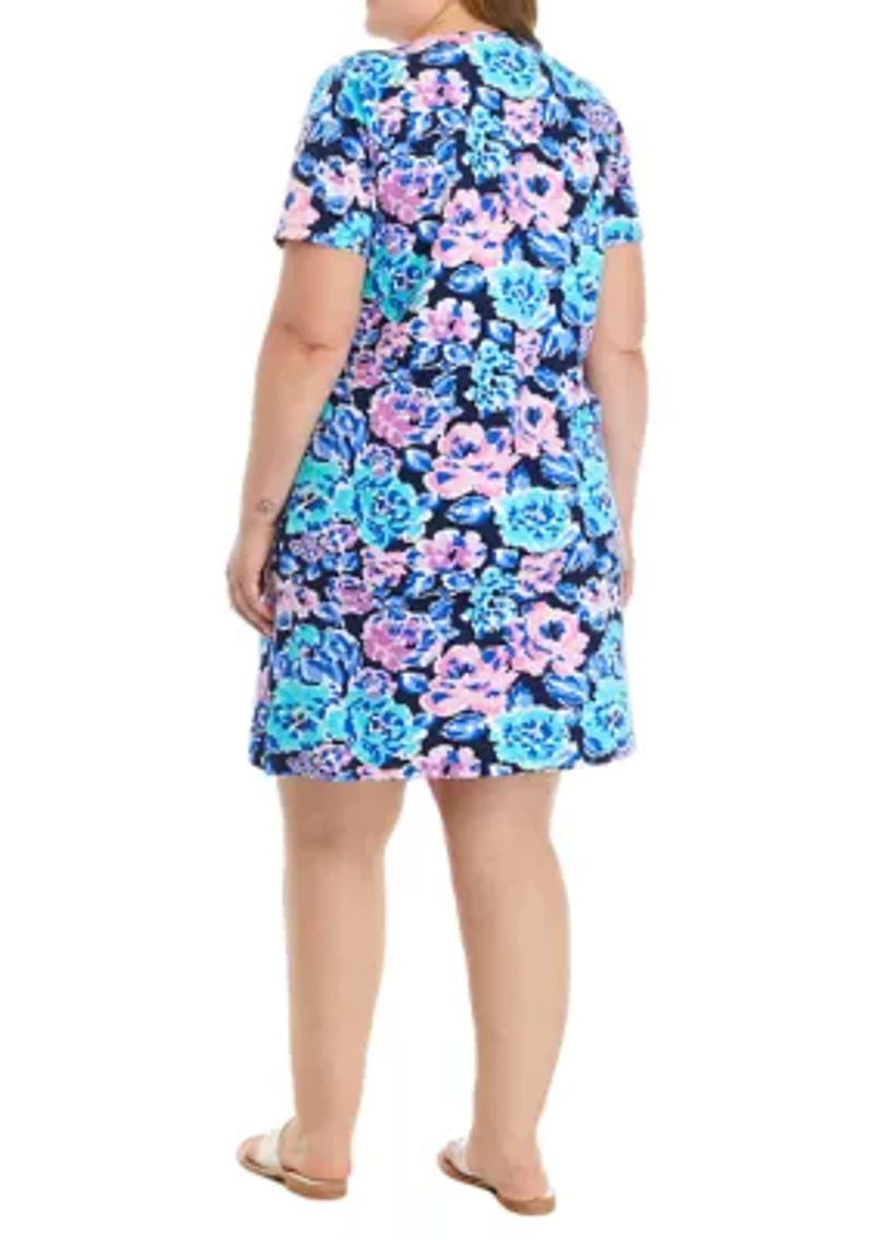 Plus Short Sleeve Crew Neck Allover Print Dress