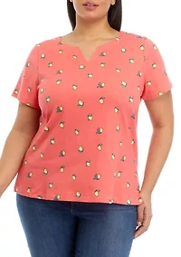 Plus Short Sleeve Split Neck Printed T-Shirt