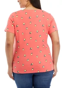 Plus Short Sleeve Split Neck Printed T-Shirt