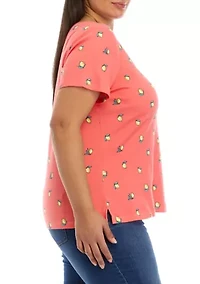 Plus Short Sleeve Split Neck Printed T-Shirt