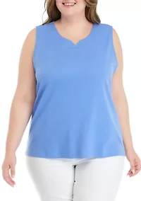 Plus Sleeveless Split Neck Tank Top