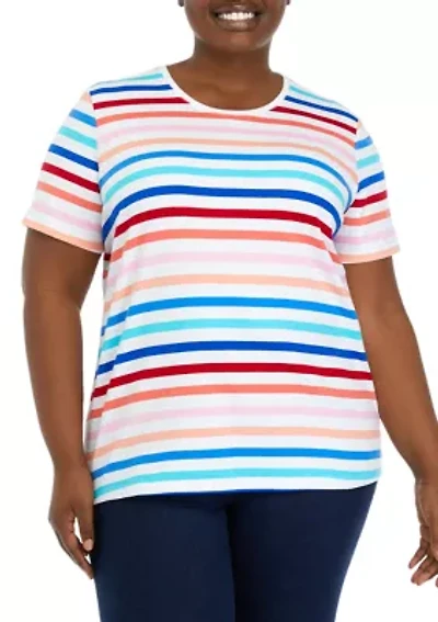 Plus Short Sleeve Striped Crew T-Shirt