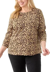 Plus 3/4 Sleeve Printed Shirt