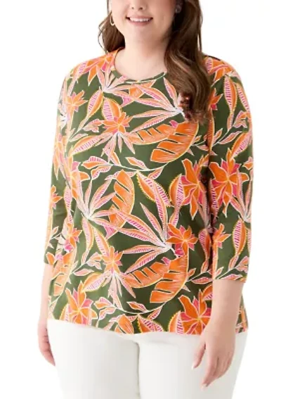 Plus 3/4 Sleeve Printed Shirt