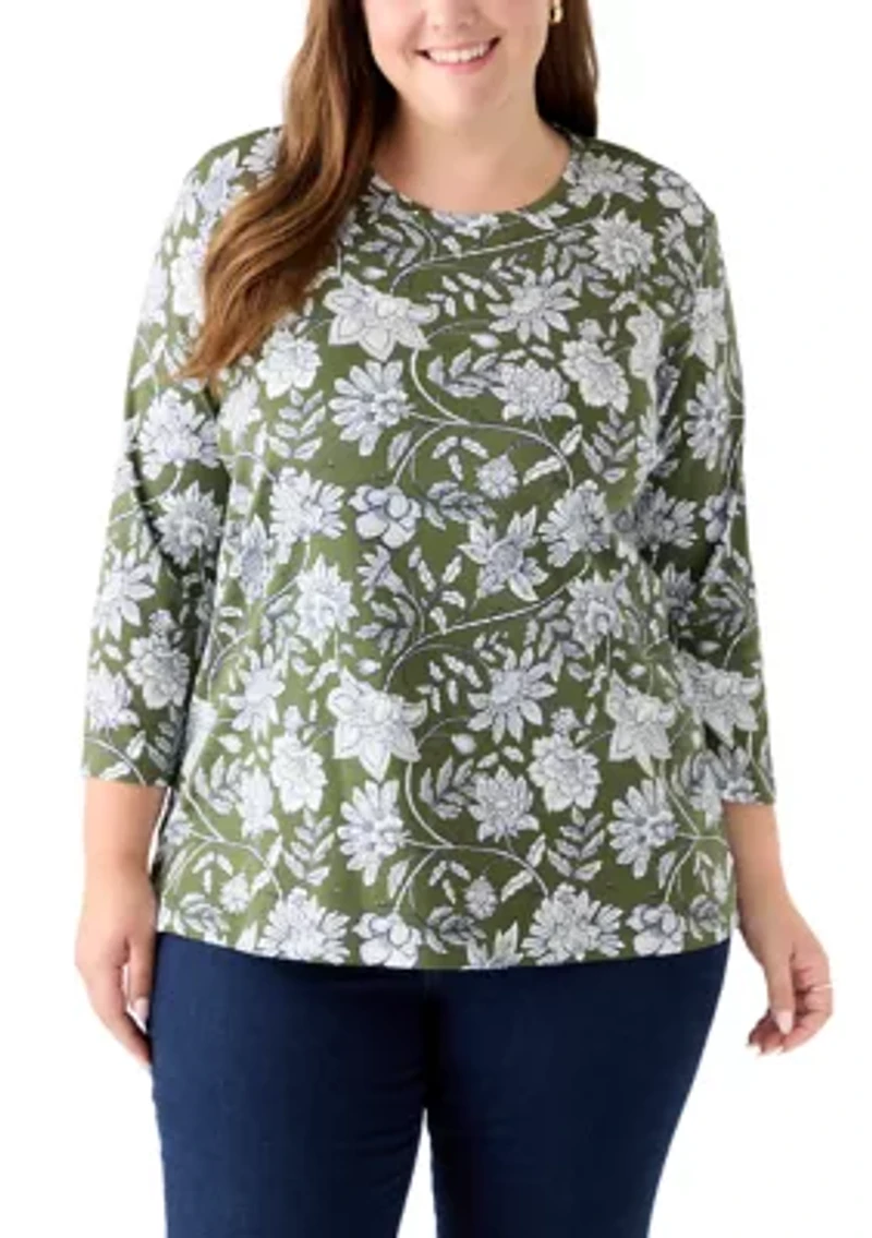Plus 3/4 Sleeve Printed Shirt