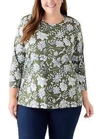 Plus 3/4 Sleeve Printed Shirt