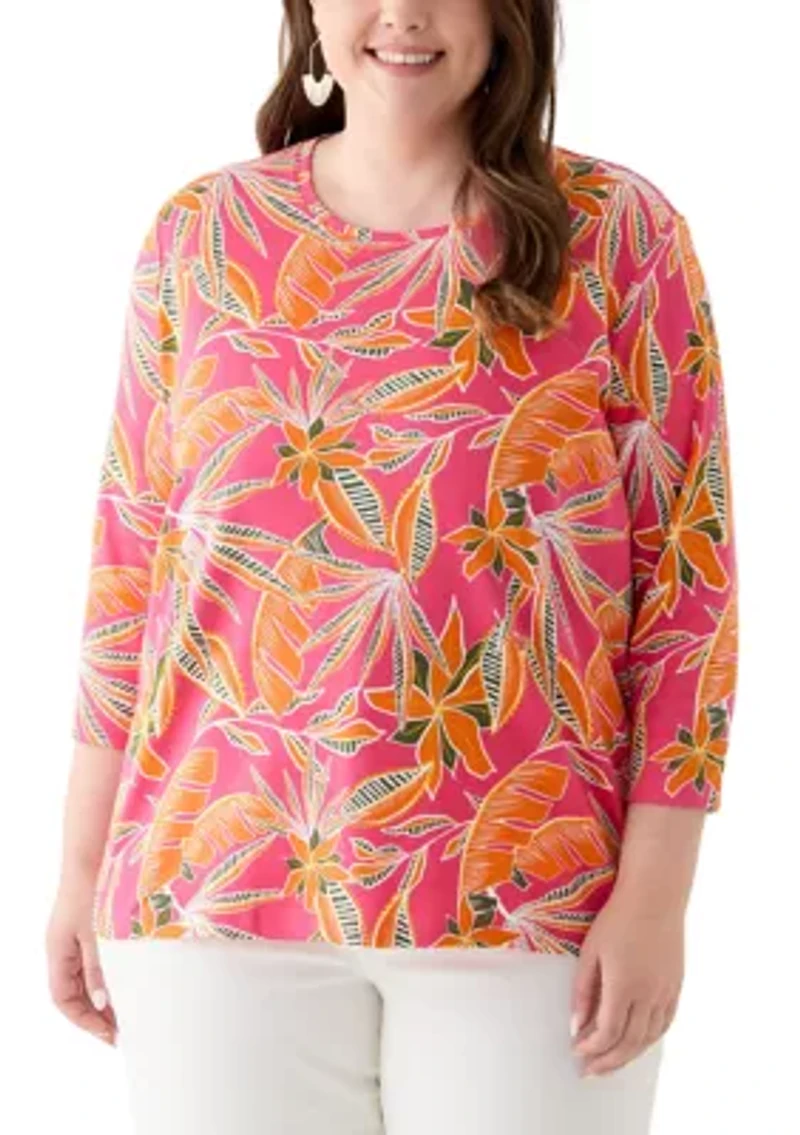 Plus 3/4 Sleeve Printed Shirt