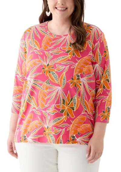 Plus 3/4 Sleeve Printed Shirt