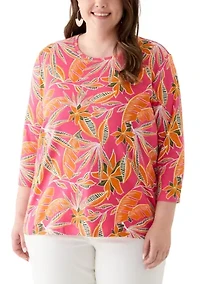 Plus 3/4 Sleeve Printed Shirt