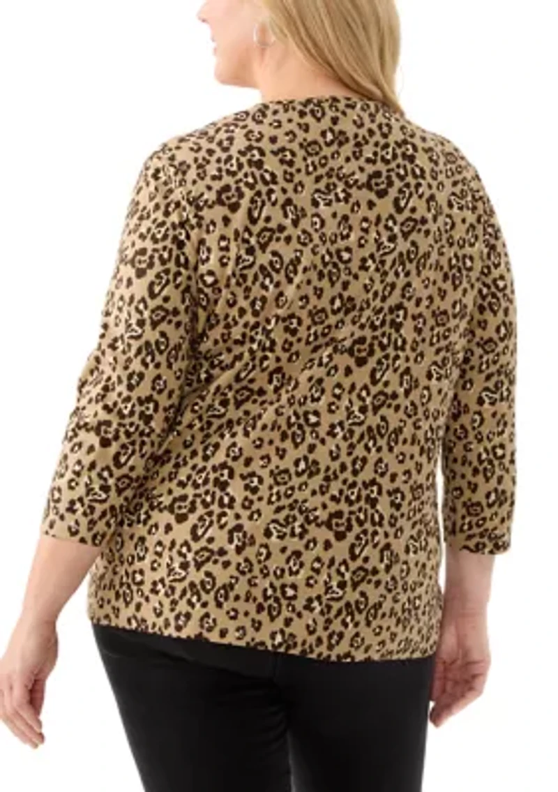 Plus 3/4 Sleeve Printed Shirt