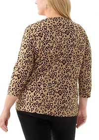 Plus 3/4 Sleeve Printed Shirt