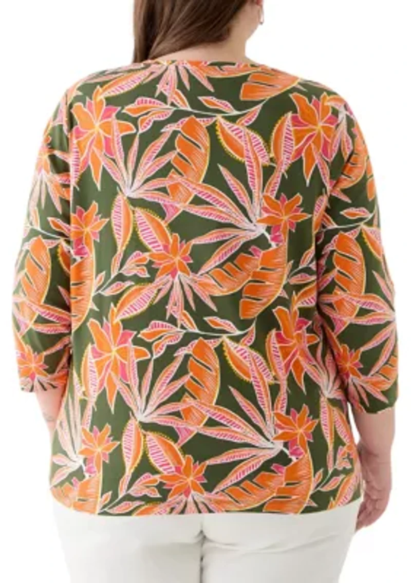 Plus 3/4 Sleeve Printed Shirt