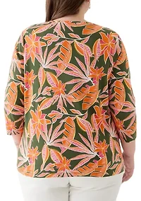 Plus 3/4 Sleeve Printed Shirt