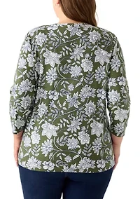 Plus 3/4 Sleeve Printed Shirt