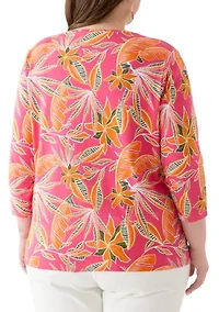 Plus 3/4 Sleeve Printed Shirt