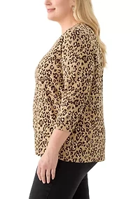 Plus 3/4 Sleeve Printed Shirt