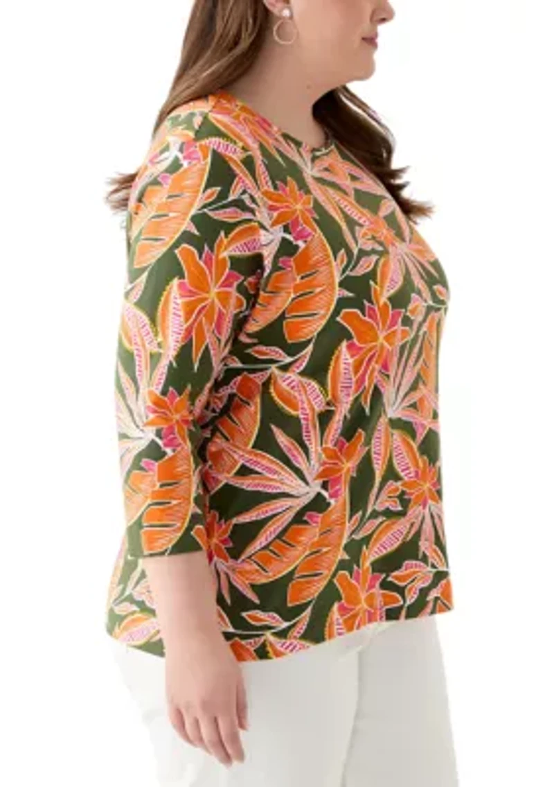 Plus 3/4 Sleeve Printed Shirt